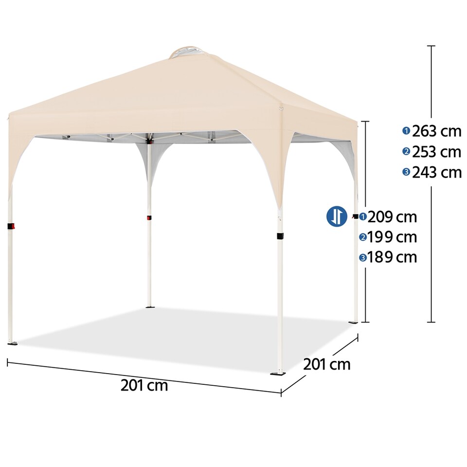image 1 of Yaheetech 201 cm L x 201 cm W Pop Up Canopy Tent-Beige | Cream | Beige | 201 cm L × 201 cm W × 243-263 cm H