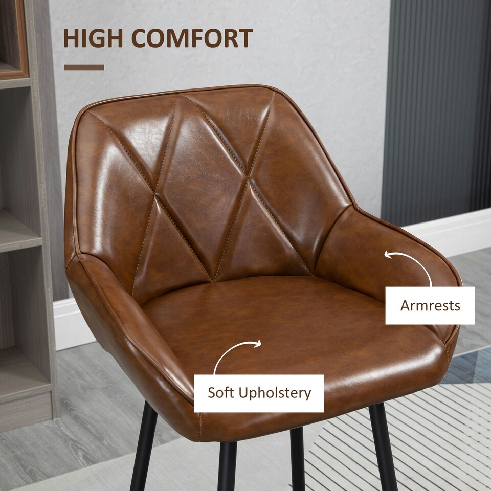 image 1 of HOMCOM Bar Stools Set of 2 Retro Bar Chairs with Backs Footrests Brown