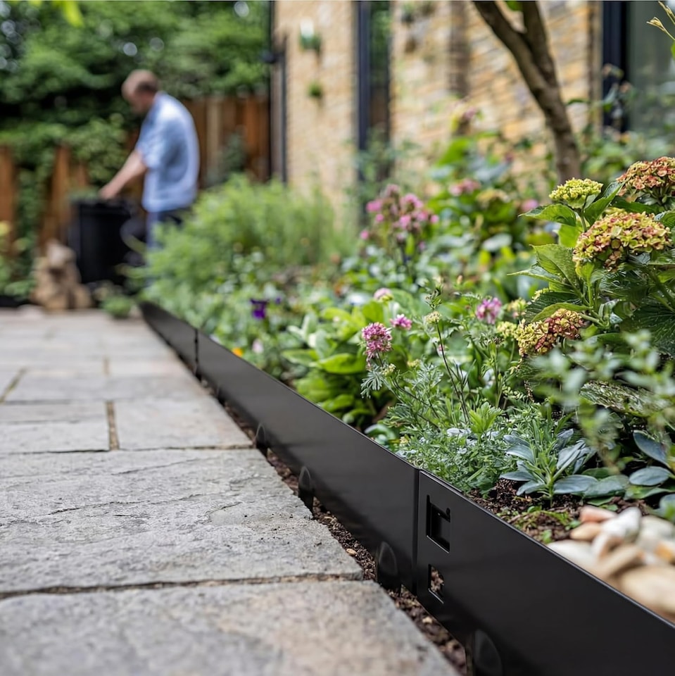 image 1 of 5m Anthracite Galvanised Steel Lawn Edging Garden Border Flexible Strip - 8cm