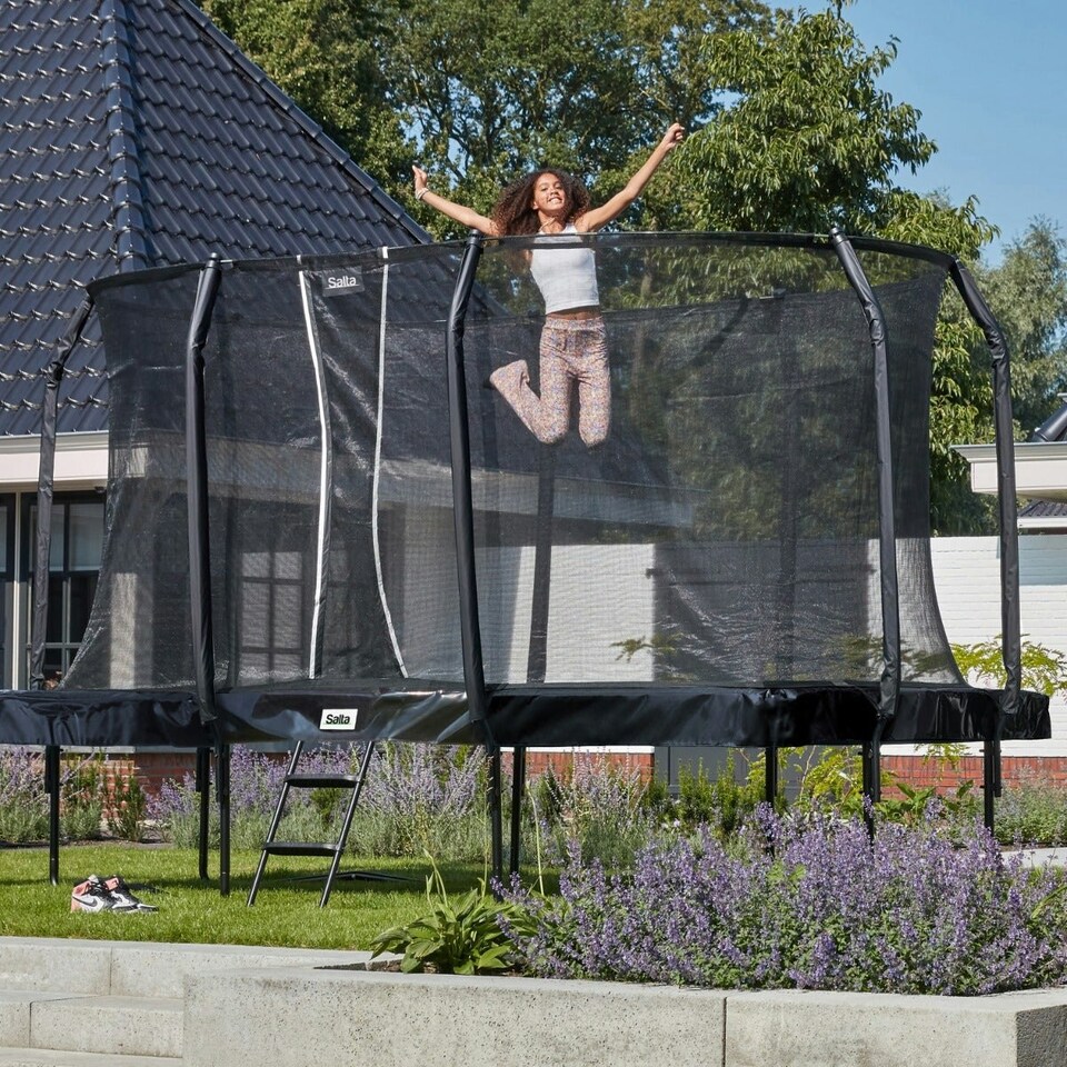image 1 of 12ft x 7ft Salta Green Rectangular First Class Trampoline with Enclosure