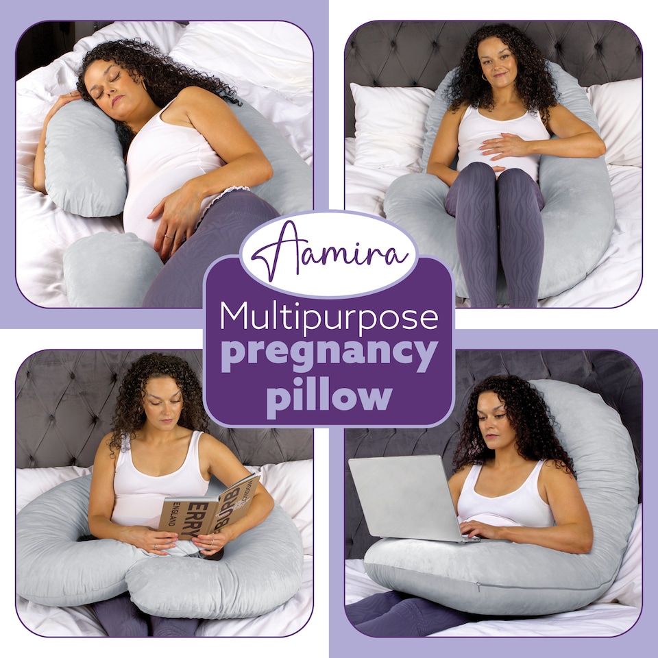 image 1 of Aamira Pregnancy Maternity Pillow, 140x65x20cm C Shaped Memory Foam | Silver | Light Grey | 140x65x20cm | Silver | Light Grey | 1