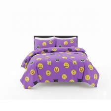 Emoji Print Duvet Cover Set Cool Playful Bedding with Pillowcases | Purple | Lilac | Single