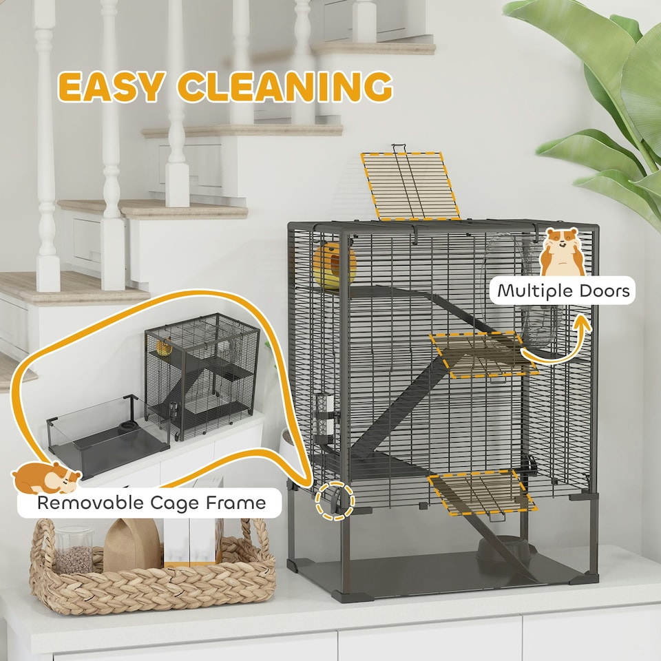 image 1 of PawHut 4-Tier Hamster Cage w/ Deep Tempered Glass Bottom, 60 x 40 x 80cm