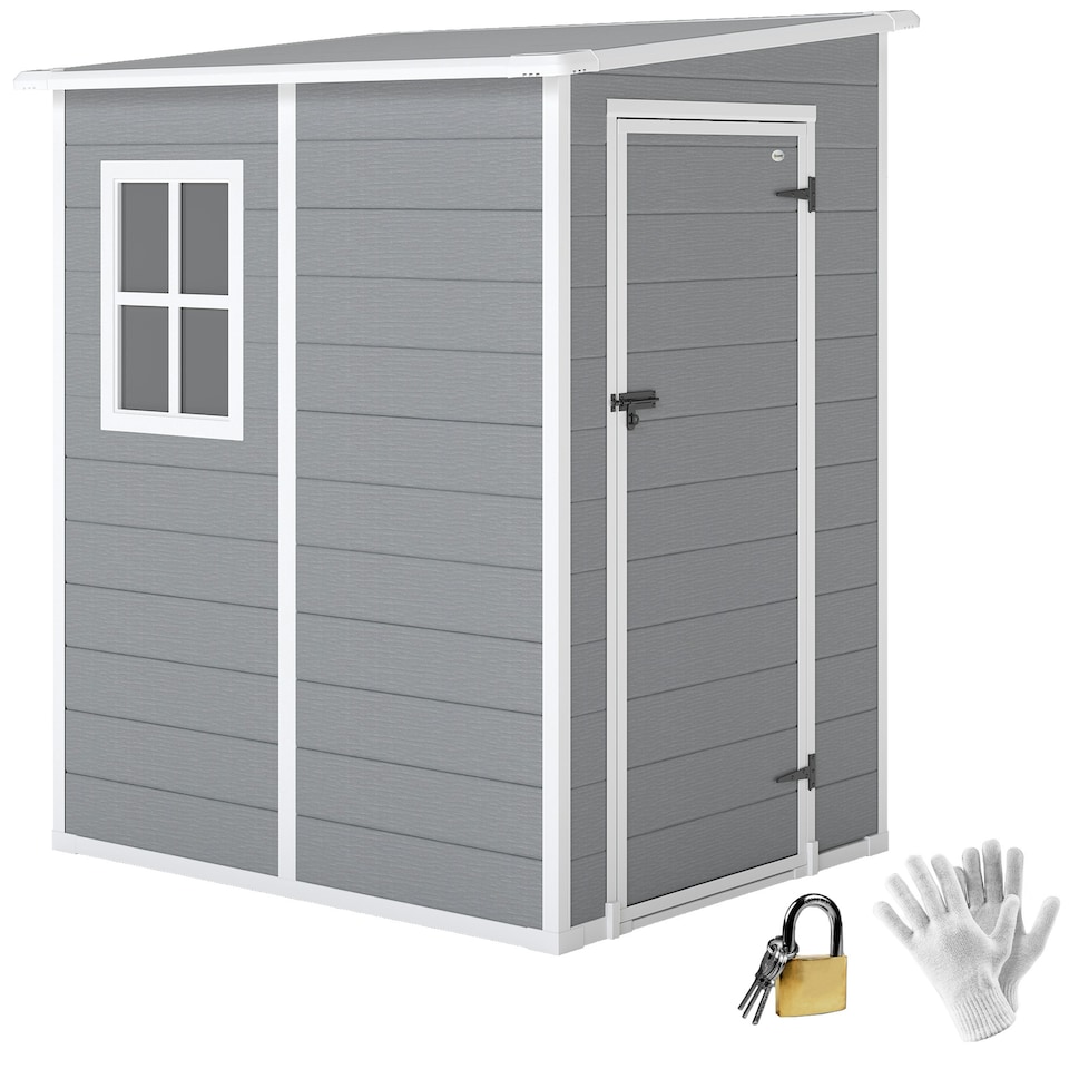 image 1 of Outsunny Lean to Garden Shed 4'x5' Plastic Tool Storage House w/ Lockable Door