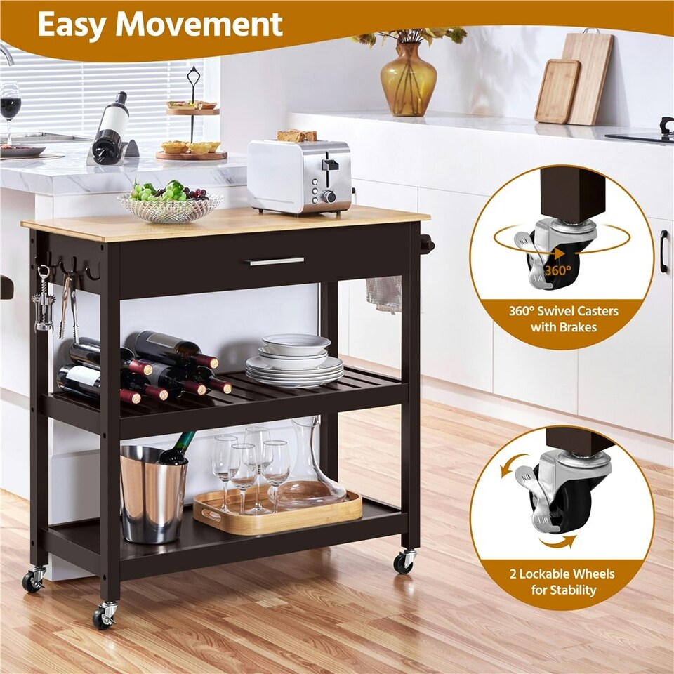 image 1 of Yaheetech Rolling Kitchen Island Cart on Wheels Espresso