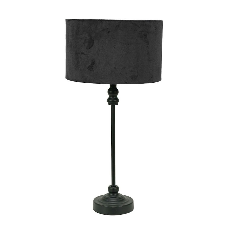 image 1 of ValueLights Maggie Black Candlestick Table Lamp Black Velvet Shade | Black