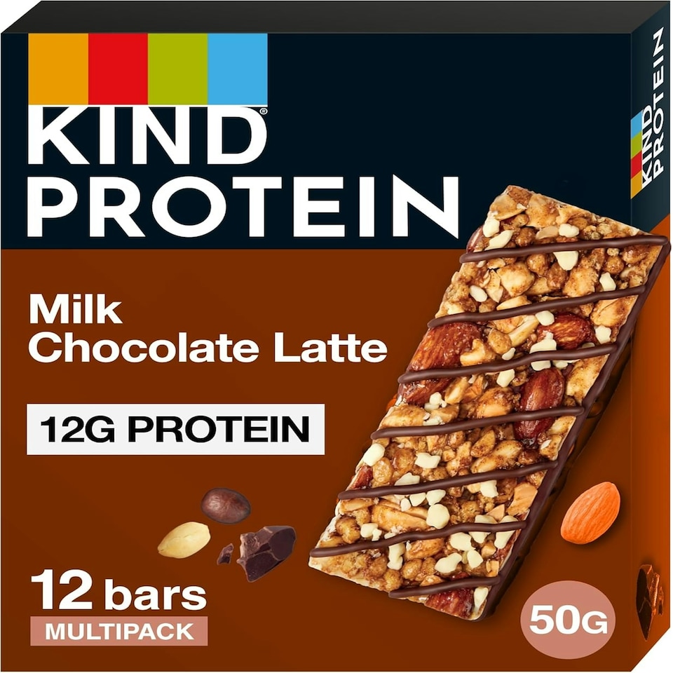 image 1 of KIND Protein Bars, Gluten Free Snack Bars, Milk Chocolate Latte, High Fibre, Source of Protein, No Artificial Colours, Flavours or Preservatives, 12 x 50g | Brown