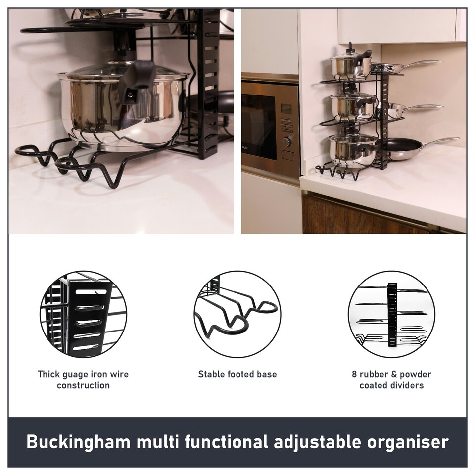 image 1 of Buckingham Multi-Function Pot & Pan Organising Rack - Black Black
