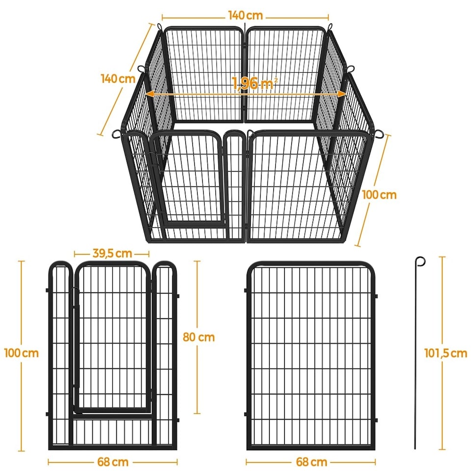 image 1 of Yaheetech 8-Panel Metal Dog Playpen, 68 × 100 cm Black