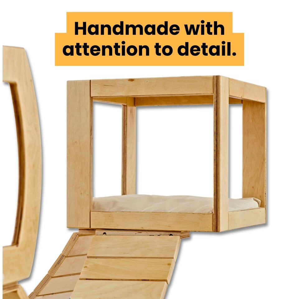 image 1 of NOVECRAFTO Modular Ceiling Cat Furniture – Wooden Hanging Cat Tower with Shelves, Bridge & Sleeper – Space-Saving Climbing System for Indoor Cats Brown
