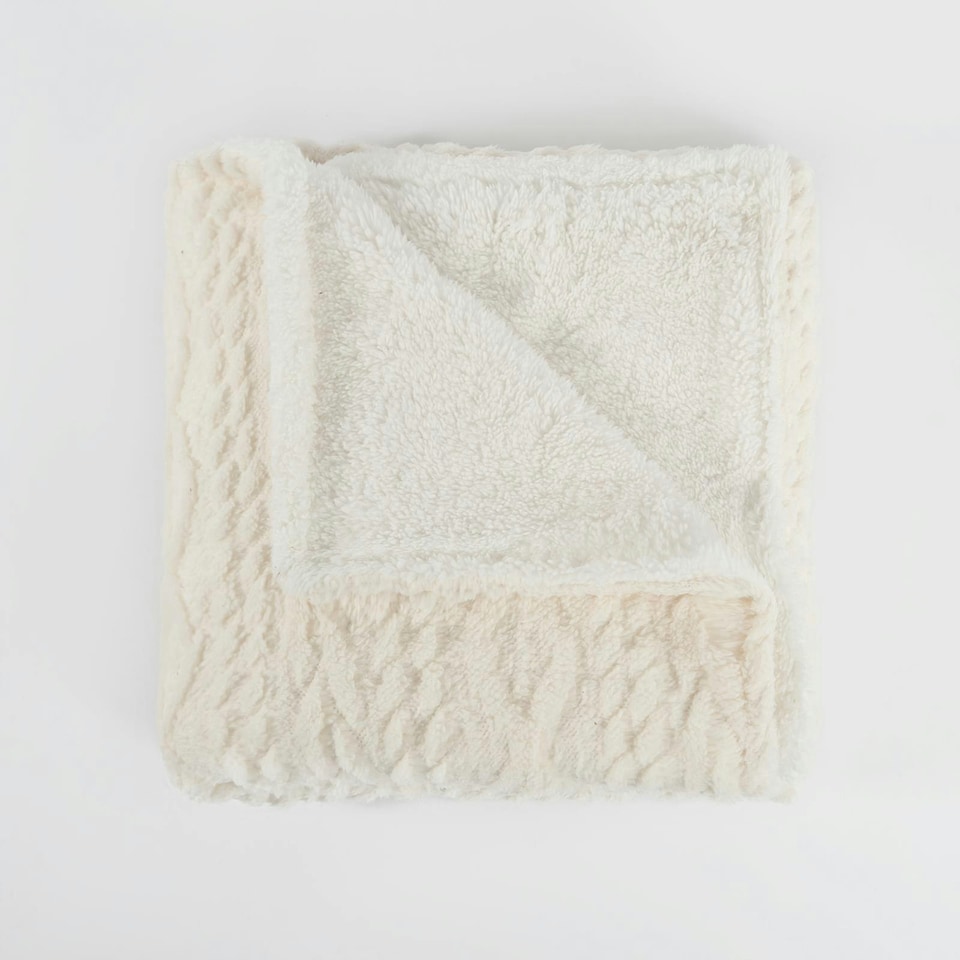 image 1 of OHS Cable Knit Sherpa Texture Blanket Throw, 130x160cm - Cream