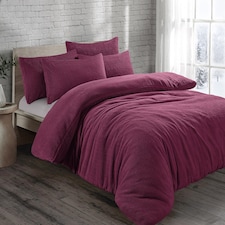 Homes Linen Teddy Fleece Plum Duvet Cover Set with Pillowcases Thermal Soft Warm Cosy Winter Bedding Set | Clear | Plum | Super King