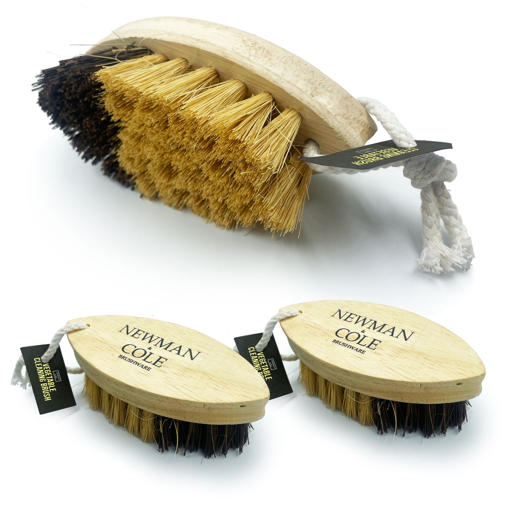 Wooden Vegetable Brush Dual-Bristle Fruit & Potato Scrubber - Pack of 2