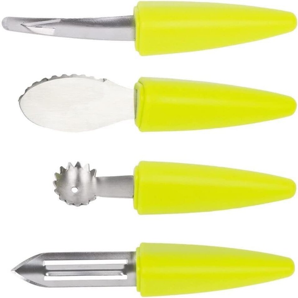 image 1 of CALITEK 4 Piece Fruit Tool Set Stainless Steel Blades Dishwasher Safe Yellow