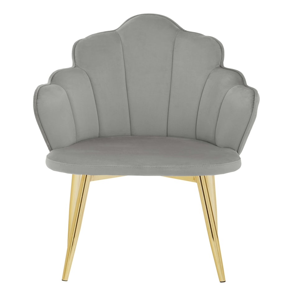 image 1 of Interiors by Premier Grey Velvet Dining Chair, Durable & Adjustable Velvet Office Chair, Backrest Grey Accent Chair with Gold Legs
