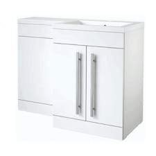 Bathroom Right Handed 2 Door Combination Unit with L Shape Basin 1100mm Wide (Nexus) - White - Brassware Not Included | White | White | 1