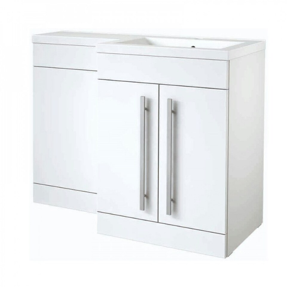 image 1 of Bathroom Right Handed 2 Door Combination Unit with L Shape Basin 1100mm Wide (Nexus) - White - Brassware Not Included | White | White | 1
