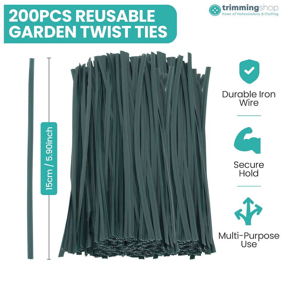 image 1 of 15cm Plastic Twist Ties, Flexible Garden Plant Ties - 200pcs