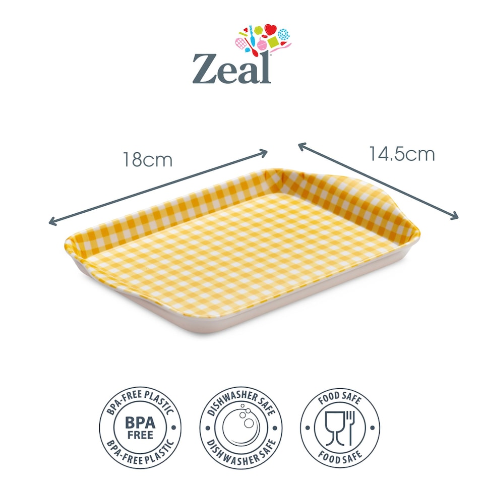 image 1 of Zeal Melamine Mini Tray, Gingham Pattern, 18 x 14 cm, Mustard