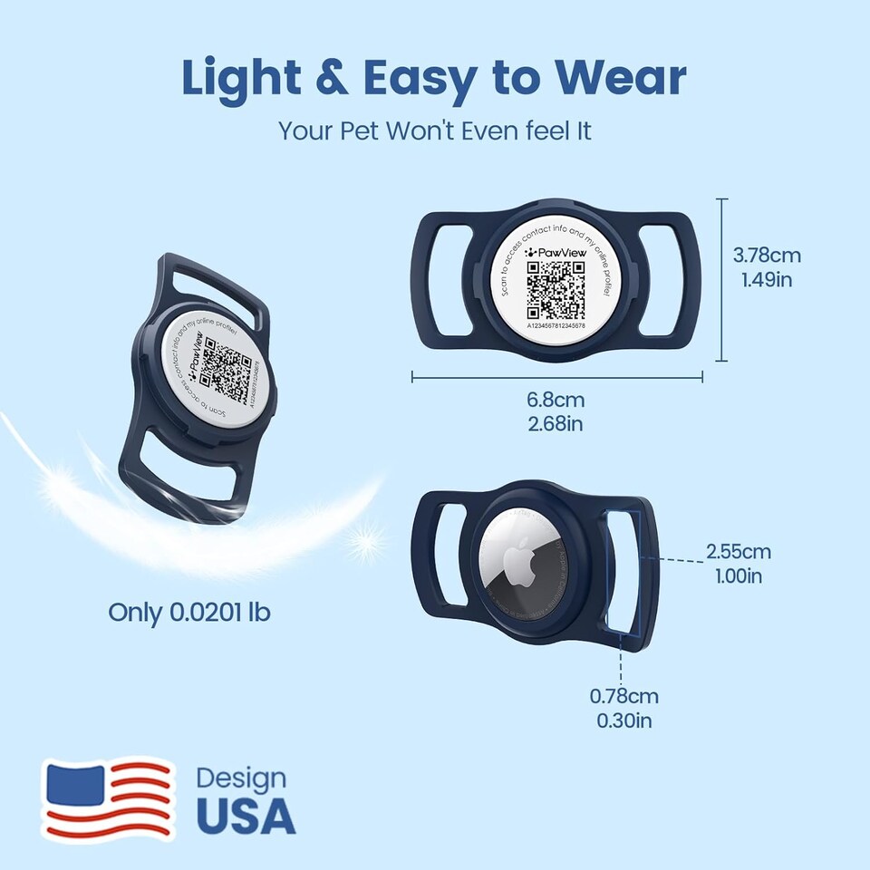 image 1 of AirTag Dog Collar Holder & Free App Pet Tracker Smart QR ID