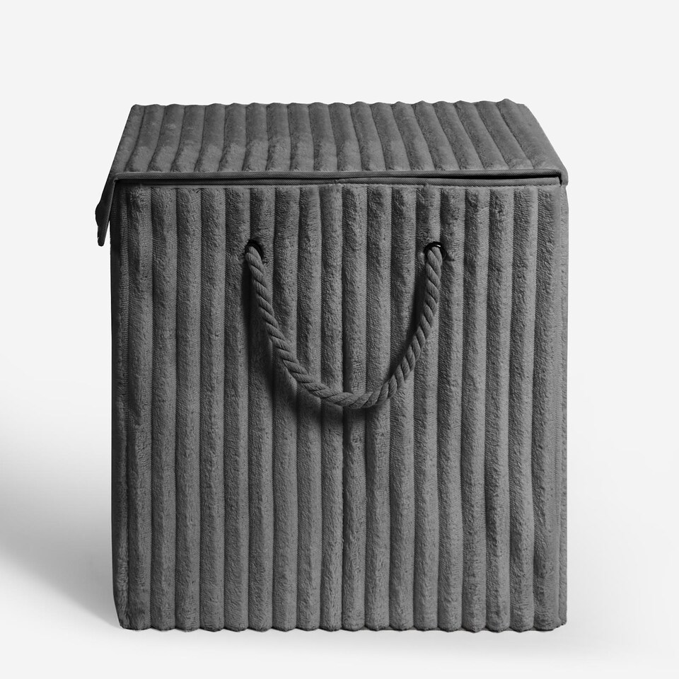 image 1 of OHS Ribbed Faux Fur Folding Laundry Basket Bag with Lid