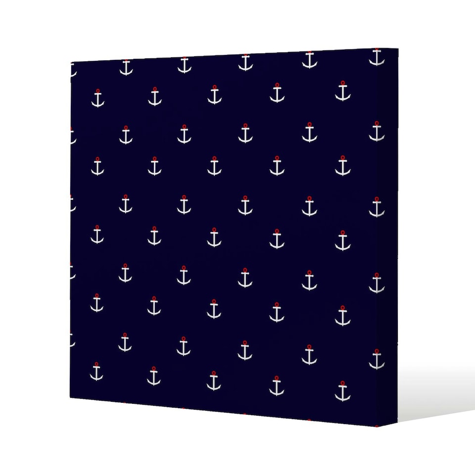 image 1 of White & Red Anchors on Navy (Canvas Print) 127 x 127 x 4cm