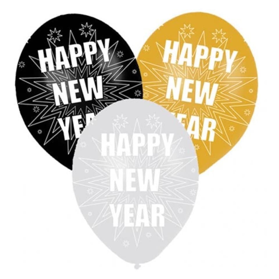 New Year Assorted Biodegradable Latex Balloons 27.5cm / 11 in - Pack of 6