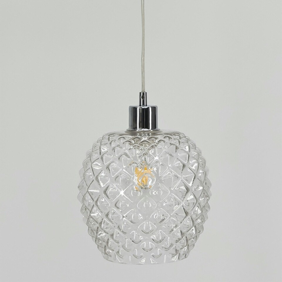 image 1 of First Choice Lighting Set of 2 Baine Clear Textured Glass with Chrome Pendant Fittings Chrome | Red
