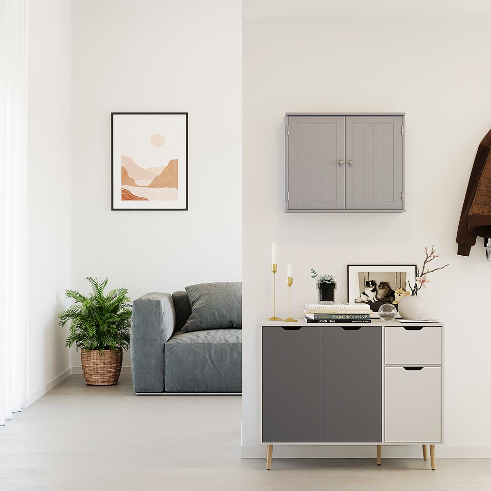 image 1 of Bath Vida Priano 2 Door Wall Mounted Bathroom Cabinet, Grey