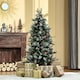 image 2 of HOMCOM 5FT Artificial Snow Dipped Christmas Tree mas Pencil Tree Holiday Home Party Decoration with Foldable Feet Red Berries White Pinecones, Green