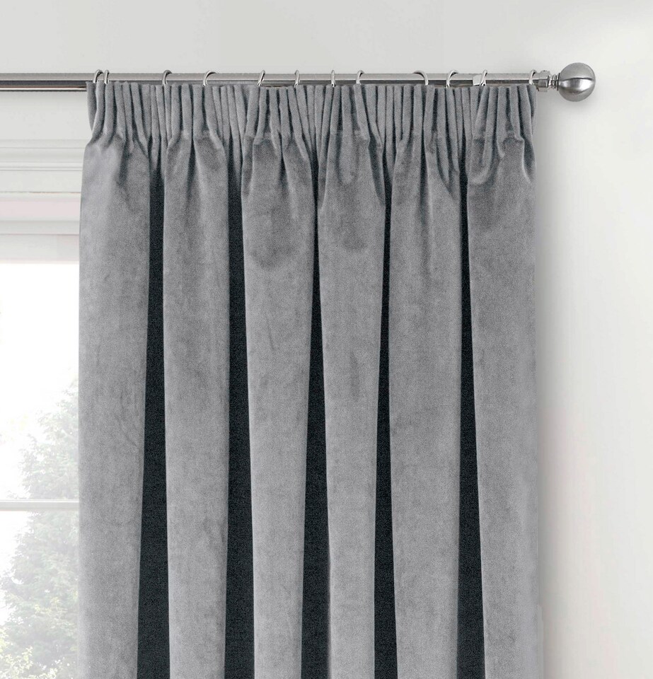 image 1 of Luxury Enhanced Living Grey Velvet, Supersoft, Blackout, Thermal Curtains with Tape Top (PAIR) - 90 x 90 inch (229x229cm) | Grey | Grey | 2