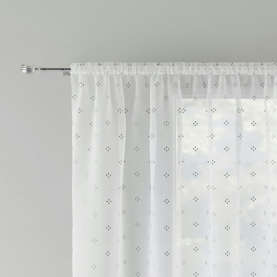 image 1 of Pair of Destiny Silver Metallic Diamond Print Voile Panels 122 cm (48 inch) Rod Pocket Panels for Bedroom and Living Room