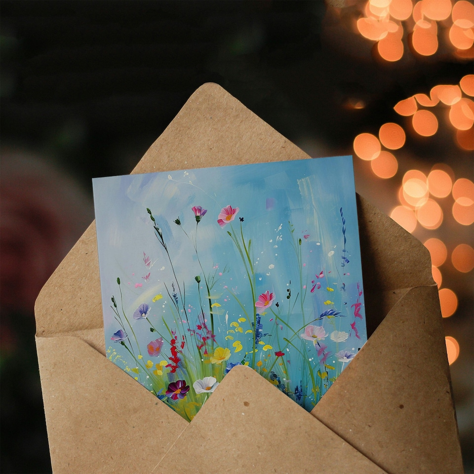 image 1 of Delicate Wildflower Meadow Floral Painting Birthday Card