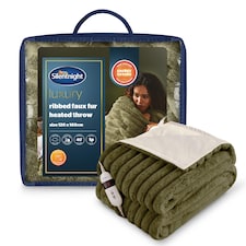 Silentnight Luxury Faux Fur Ribbed Heated Throw, Olive | Green | Olive | One Size | 1