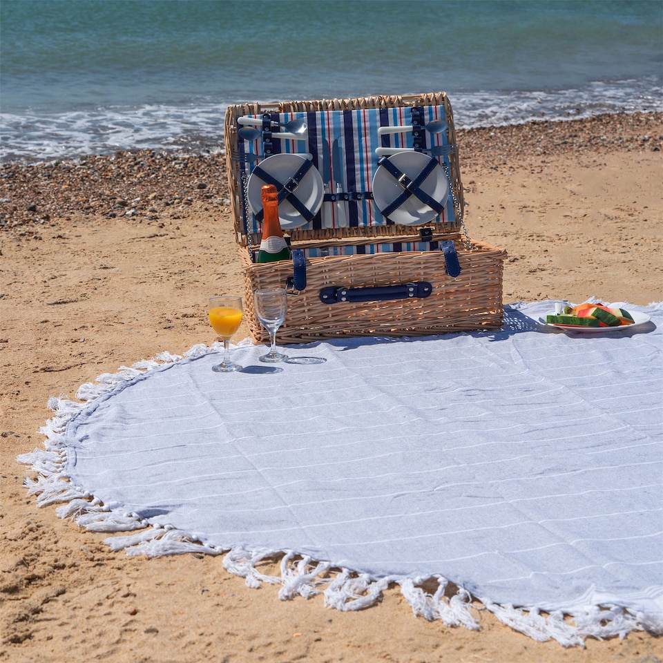 image 1 of Nicola Spring Round Turkish Cotton Beach Towel - 190cm - Grey | Grey | Grey