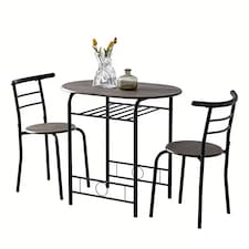 Kitchen Breakfast Bar Small Dining Table and 2 chairs Set with Metal frame -Brown