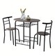image 1 of Kitchen Breakfast Bar Small Dining Table and 2 chairs Set with Metal frame -Brown