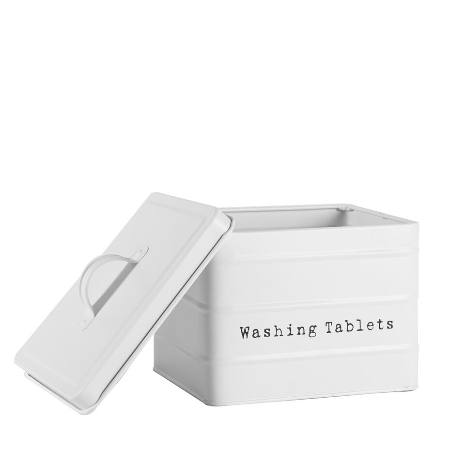 image 1 of Harbour Housewares Vintage Metal Washing Tablets Canister - White | White | Matt White | 1