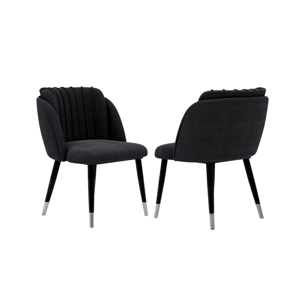 image 1 of Set of 2 Milano Velvet Dining Chairs with Stylish Ribbed Back Design, Black Metal Legs with Silver Tips Grey | Silver End Tips