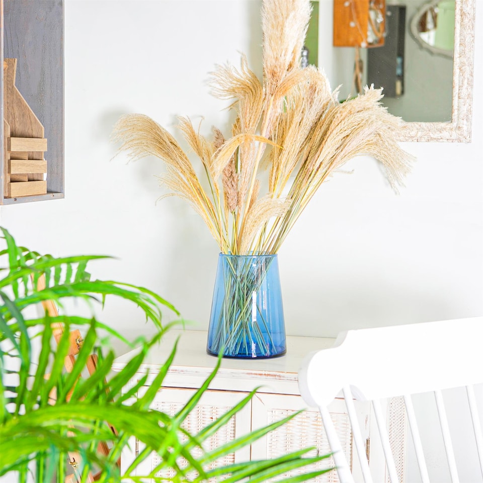 image 1 of Nicola Spring Jebel Recycled Glass Vase - 3.5 Litre - Blue | Blue | Blue