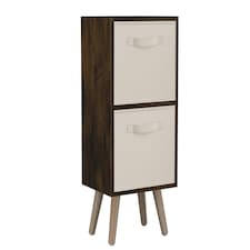 Rustic Brown 2-Tier 2-Drawer Cube Shelving Unit with Scandinavian Legs | Cream | Cream & Pine | 1