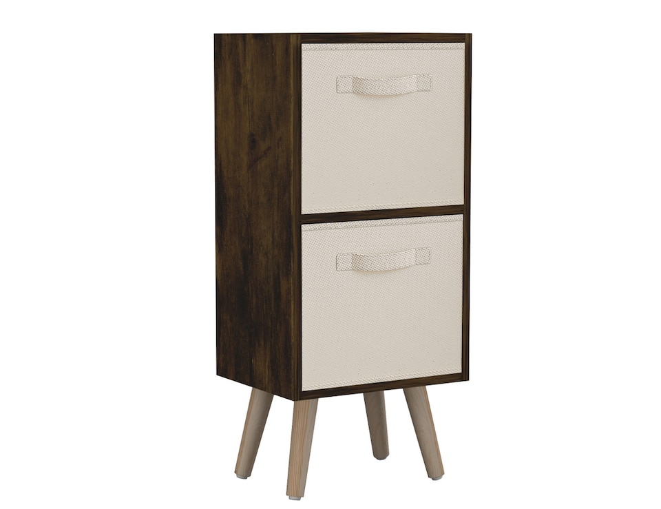 image 1 of Rustic Brown 2-Tier 2-Drawer Cube Shelving Unit with Scandinavian Legs | Cream | Cream & Pine | 1