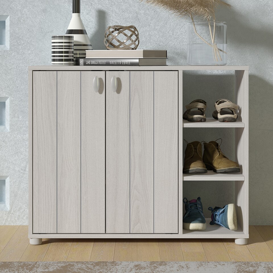image 1 of Bideford Shoe Cabinet | Grey | Warm Grey Oak