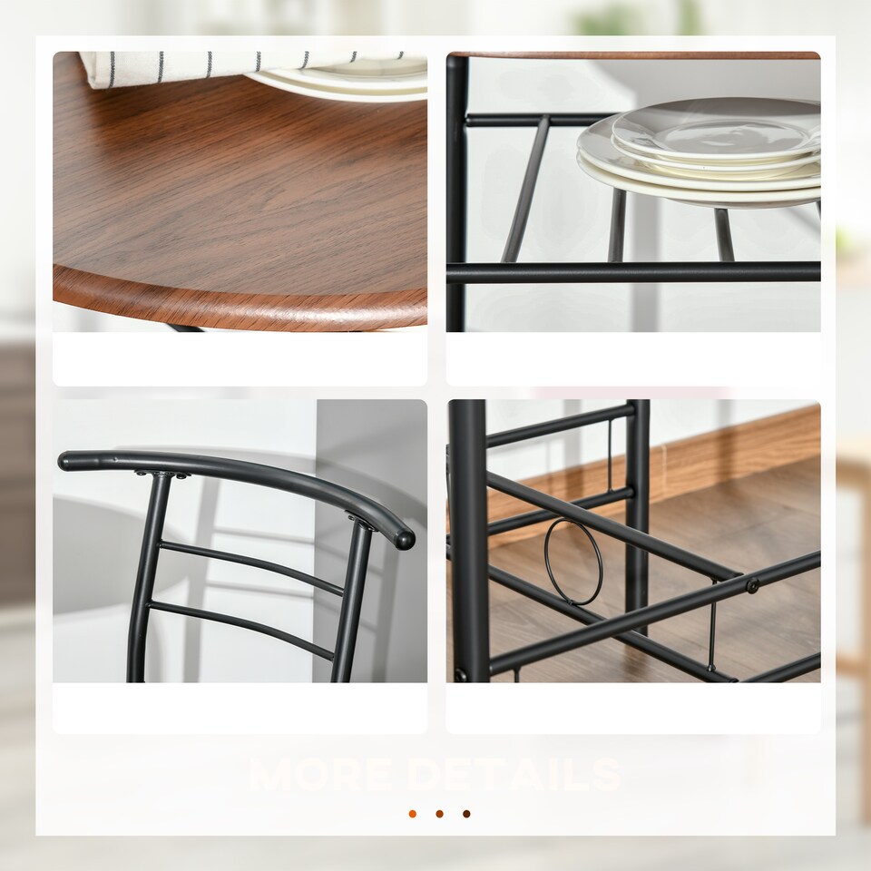 image 1 of HOMCOM Dining Table and Chairs Set 3, Breakfast Bar Table and 2 Chairs with Storage Shelf, Wood-Effect Tabletop, Metal Frame, Dining Room Set for Living Room, Small Space, Natural
