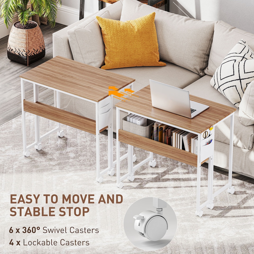 image 1 of HOMCOM Folding Desk with Storage Shelf and Bag, 80 cm Foldable Computer Desk for Small Spaces, Space Saving Writing Table on Wheels for Home Office, Bedroom, Easy Assembly, Natural Wood Finish | Yellow