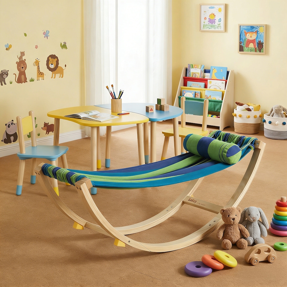 image 1 of SoBuy Kids Rocking Chair with Hammock & Pillow, Multicolor, 48.0x14.2x18.9 in, 4 kg - KMB16-J