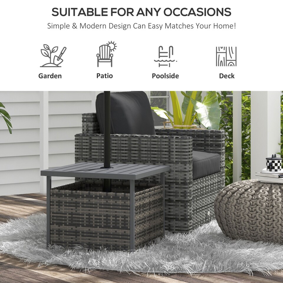 image 1 of Outsunny Outdoor Rattan Coffee Table w/ Umbrella Hole Fit for Garden | Grey | Gradient grey rattan | 55.5 x 55.5 x 46 cm