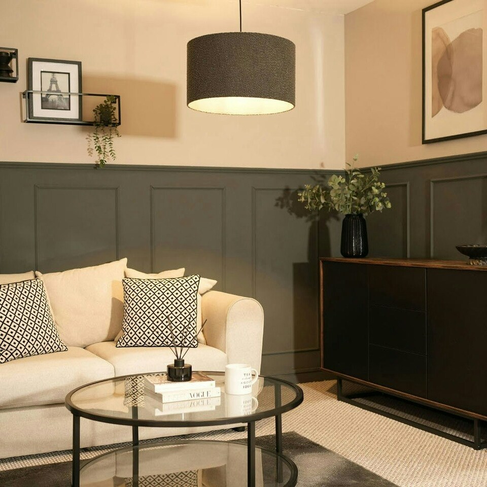 image 1 of ValueLights Reni Large Charcoal Boucle Pendant Shade
