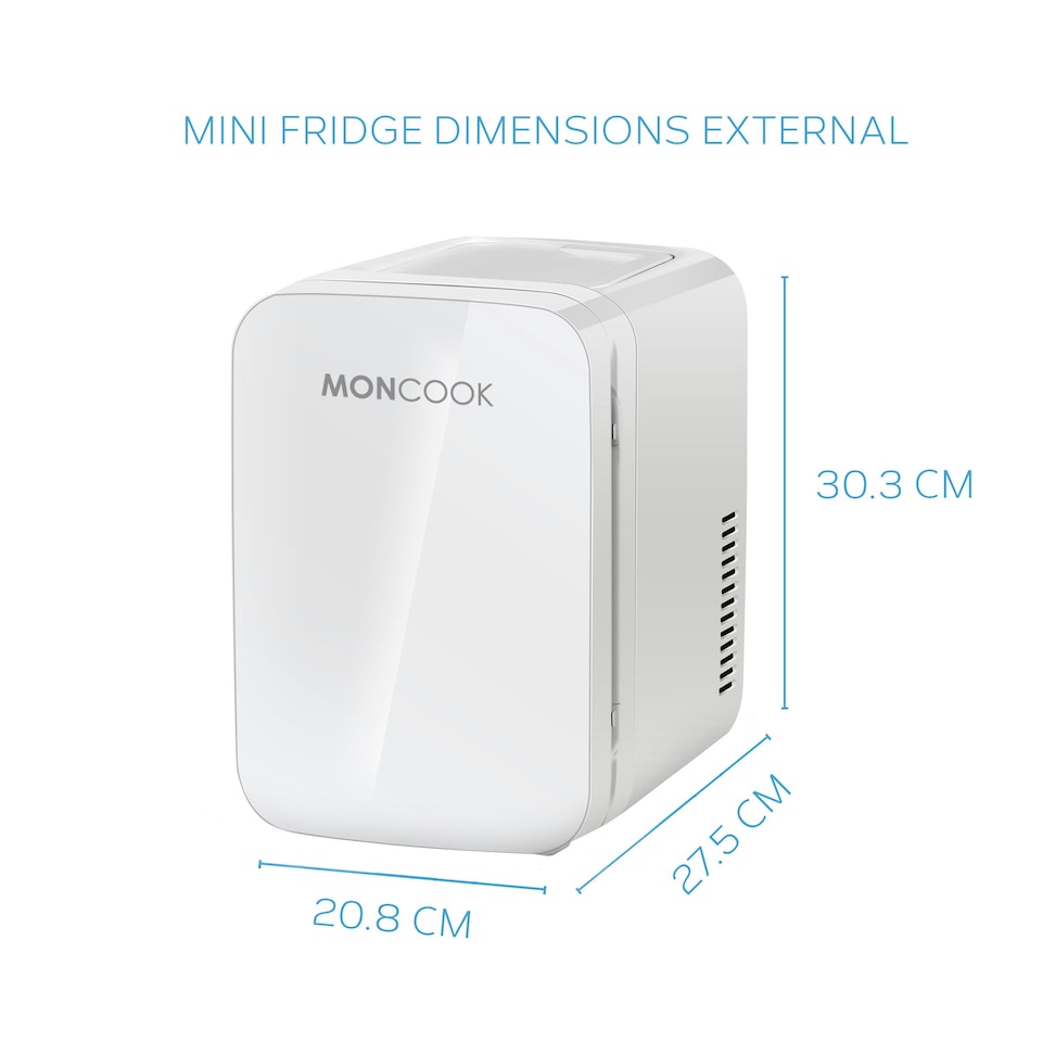 image 1 of MONCOOK Mini Fridge For Bedrooms - Small, Portable & Quiet - Glass Door Mini Fridge For Skincare, Food & Drinks - Cooling & Warming Function - 6L White