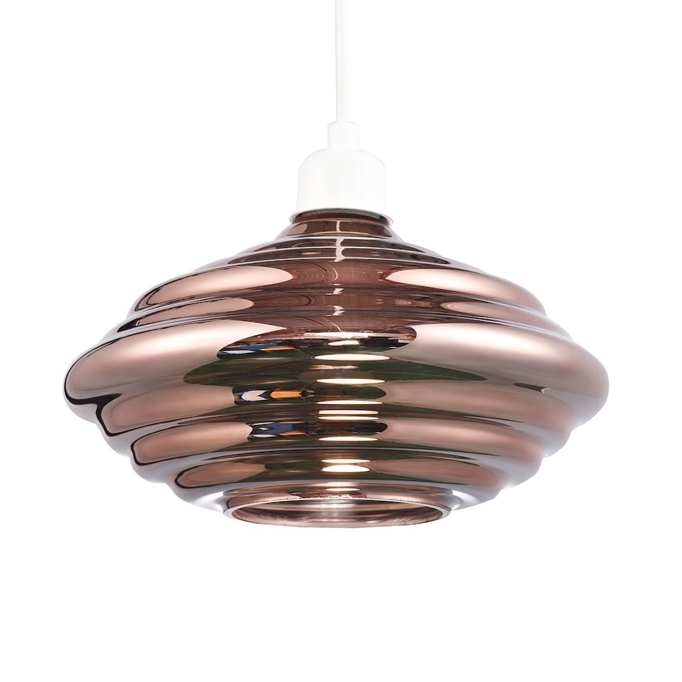 image 1 of Modern Ribbed Honeycomb Glass Pendant Light Shade in Copper Plated 26cm Diameter | Copper